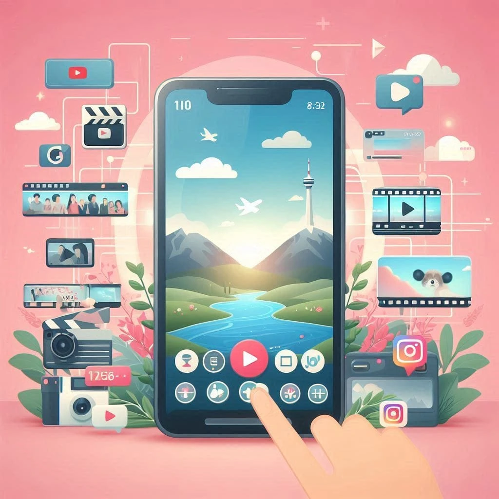 Short-form video marketing showing mobile reels and social media engagement.
